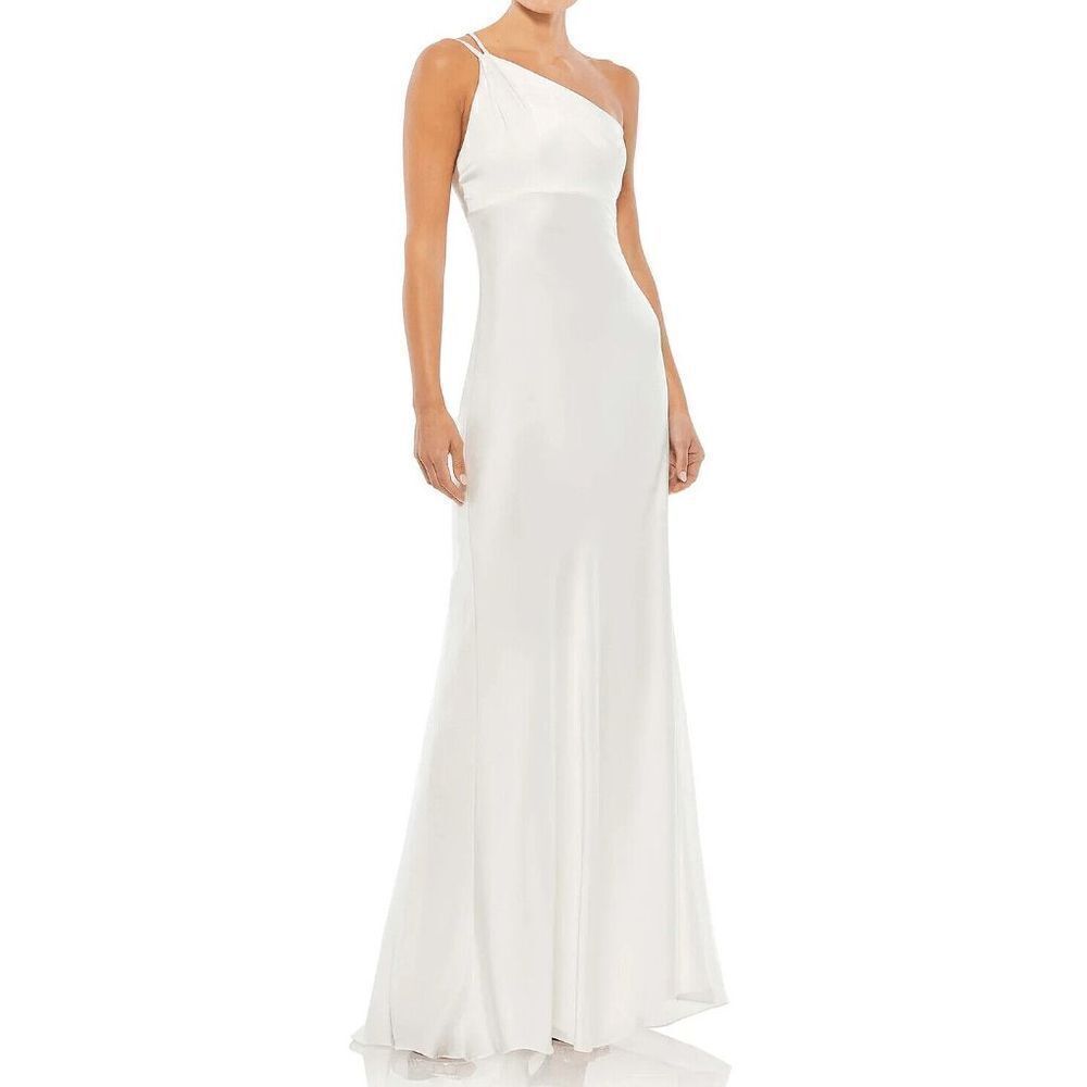 NEW Ieena Mac Duggal One Shoulder Double Strap Gown Bridal 55385 White Size 6